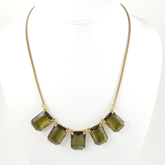 J. Crew Necklace Large Green Emerald Cut Stones - Picture 2 of 8